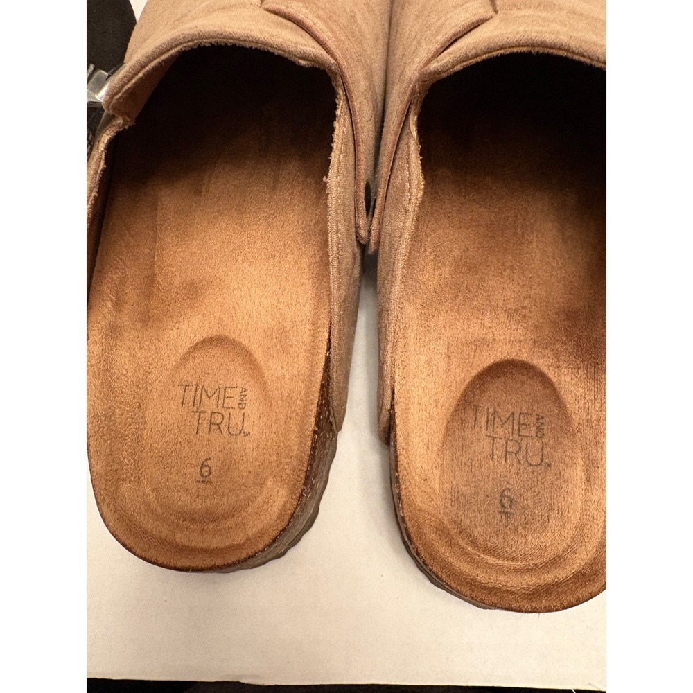 Time and Tru Womens Comfort Clogs Bundle Black Tan Faux Suede Mules Size 6 Pair - Picture 7 of 12